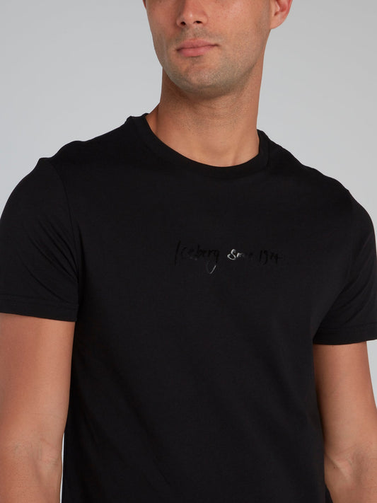 Black Signature Print Cotton T-Shirt