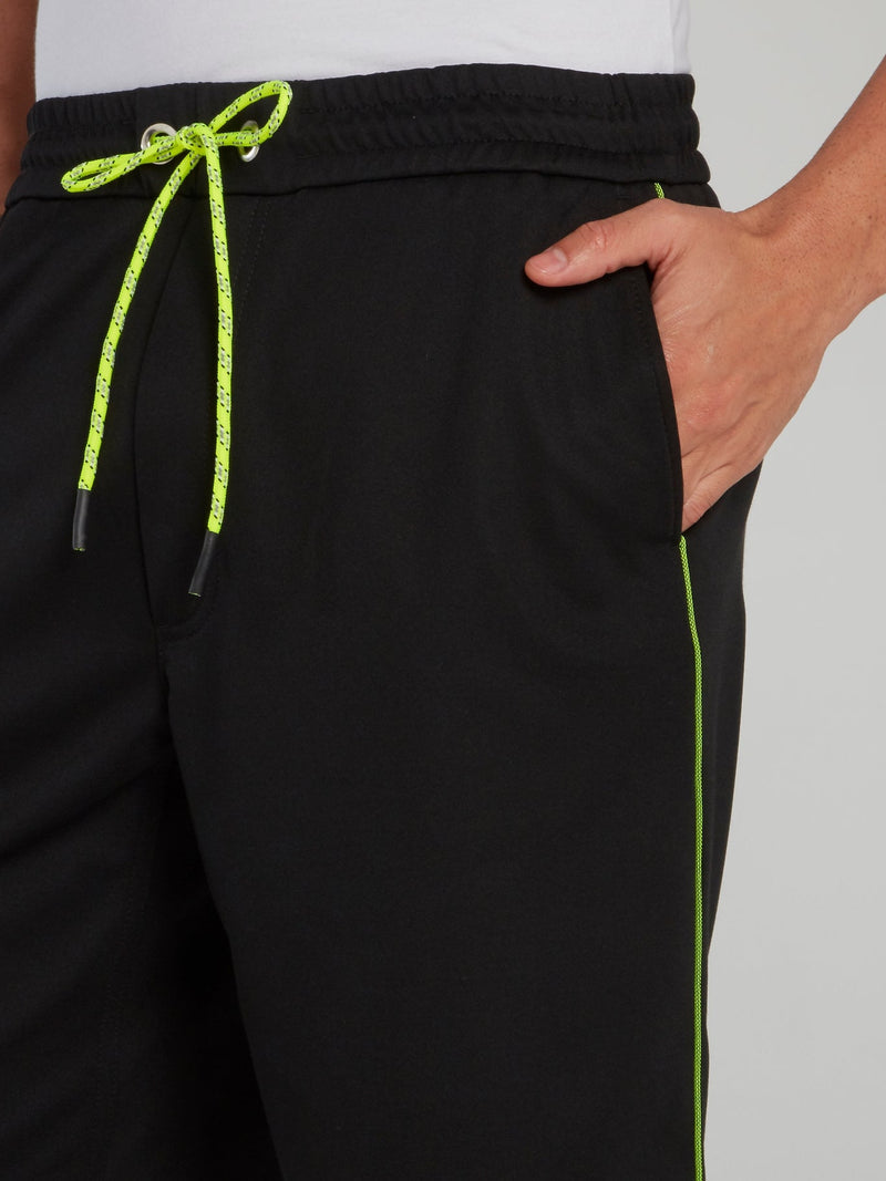 Neon Detail Black Drawstring Shorts