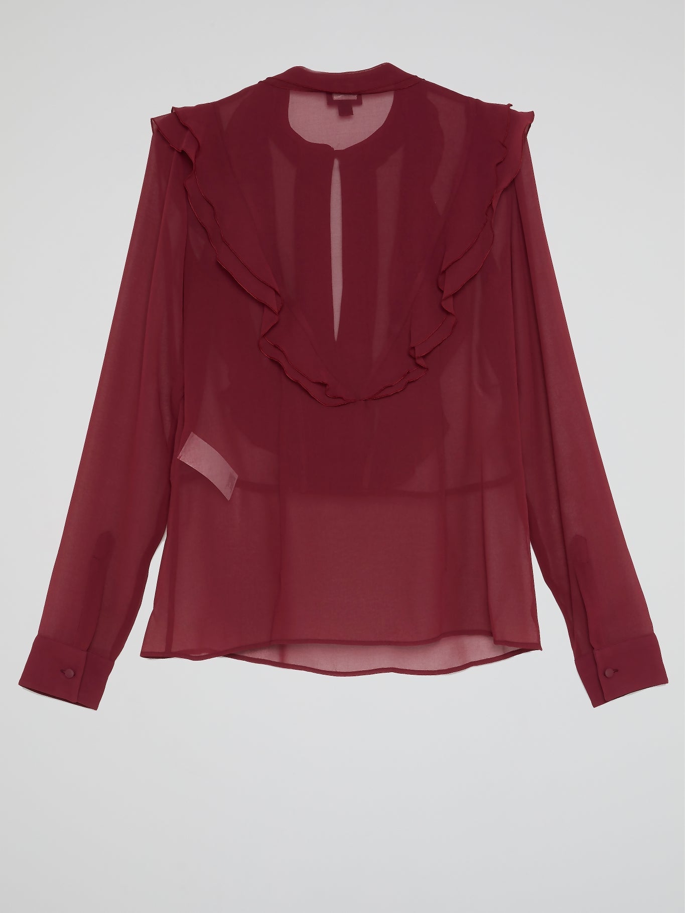 Burgundy Frill Bib Mesh Blouse