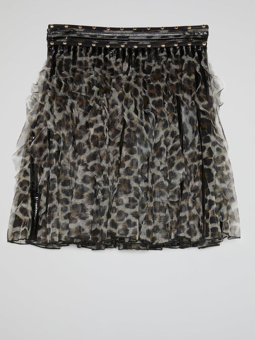 Leopard Print Frill Mini Skirt