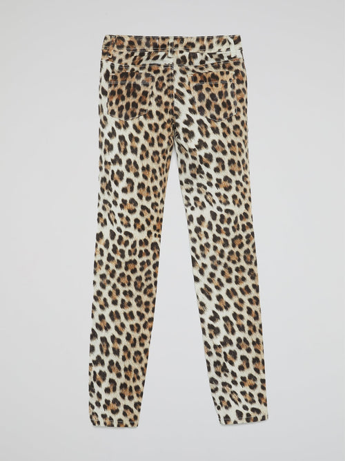 Leopard Print Straight Cut Jeans