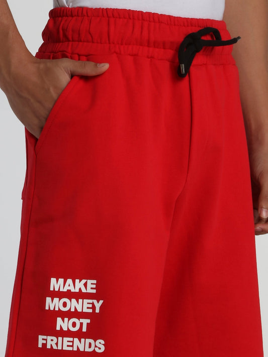 Red Drawstring Logo Shorts