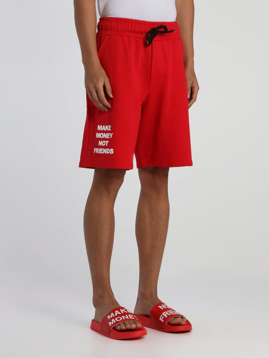 Red Drawstring Logo Shorts
