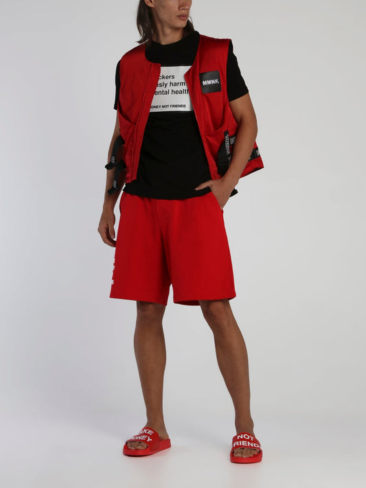 Red Drawstring Logo Shorts
