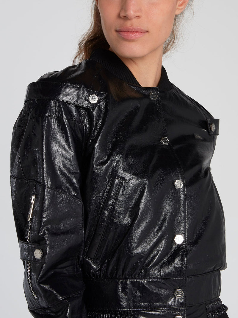 Black Lambskin Bomber Jacket