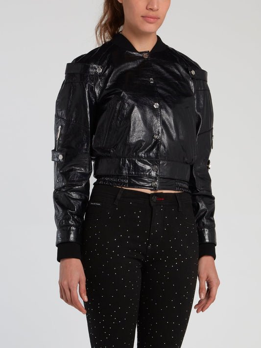 Black Lambskin Bomber Jacket