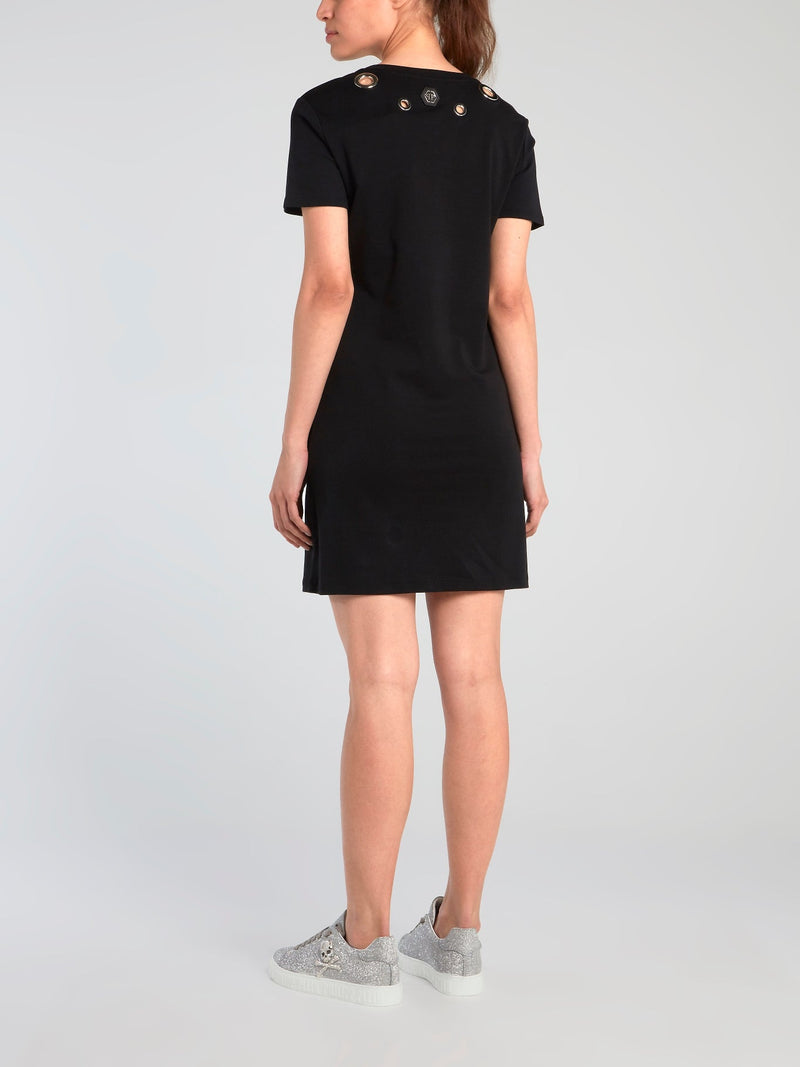 Black Ring Embellished T-Shirt Dress