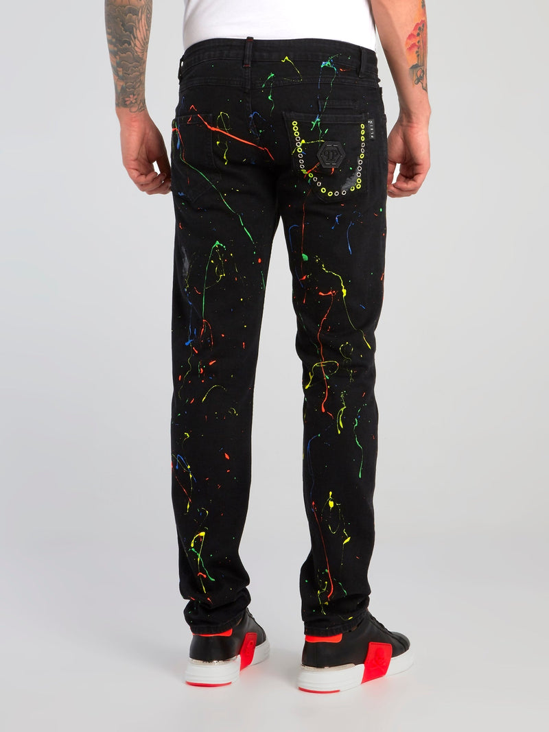 Black Paint Splatter Distressed Jeans