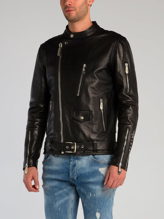 Black Sheepskin Biker Jacket