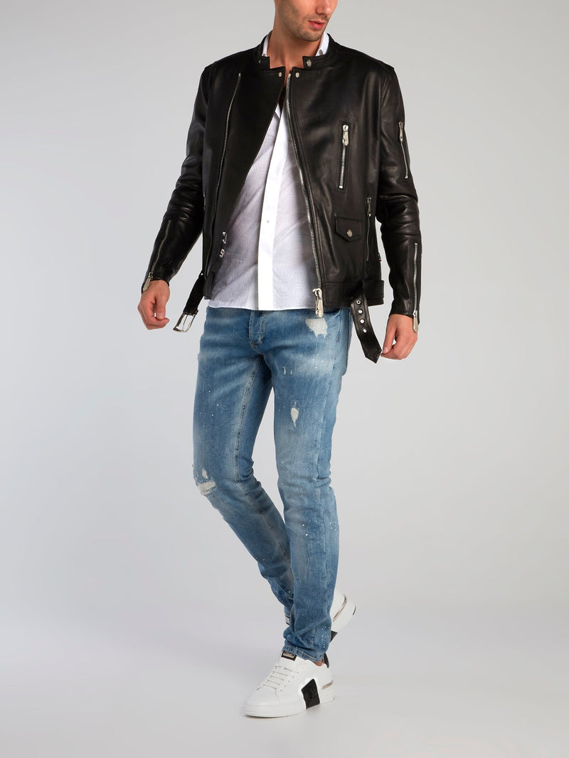 Black Sheepskin Biker Jacket