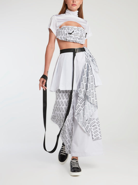 White Belted Twill Mini Skirt