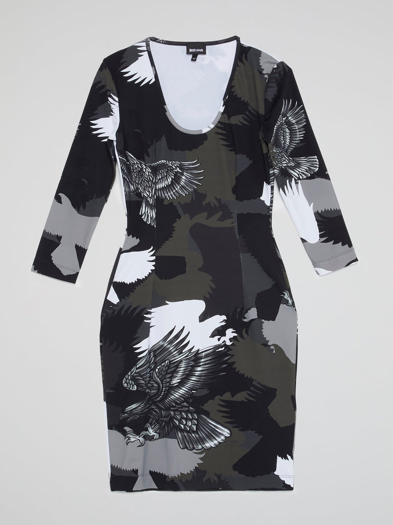 Eagle Print Scoop Neck Dress