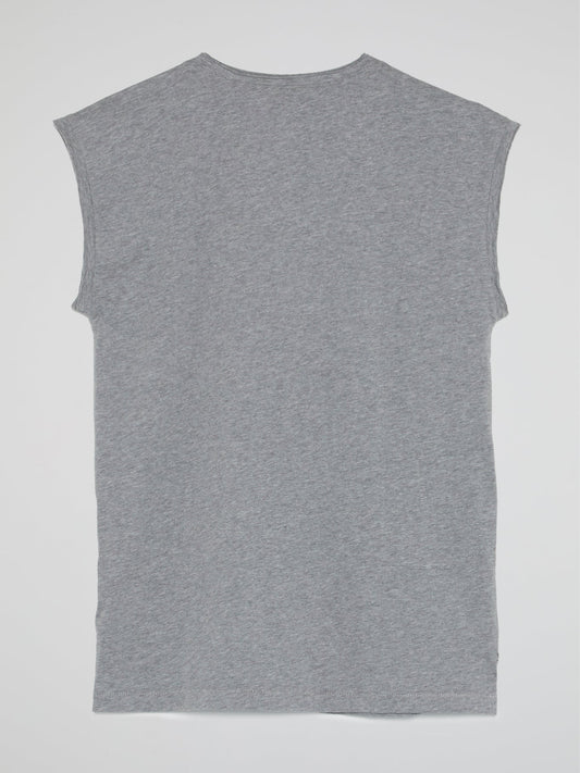 Grey Beaded Star Sleeveless Top