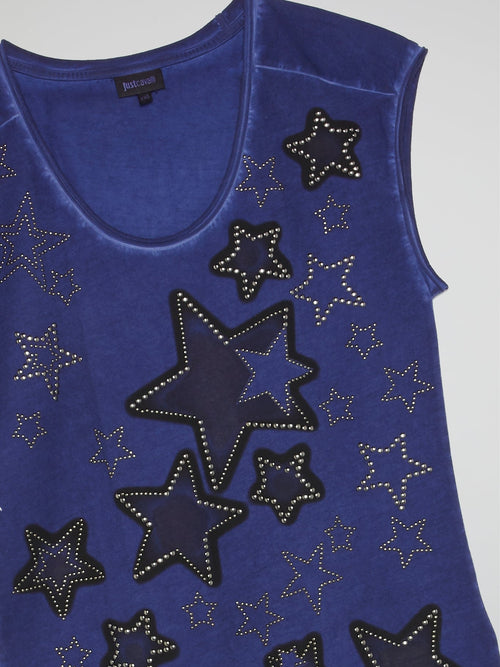 Navy Studded Star Sleeveless Top