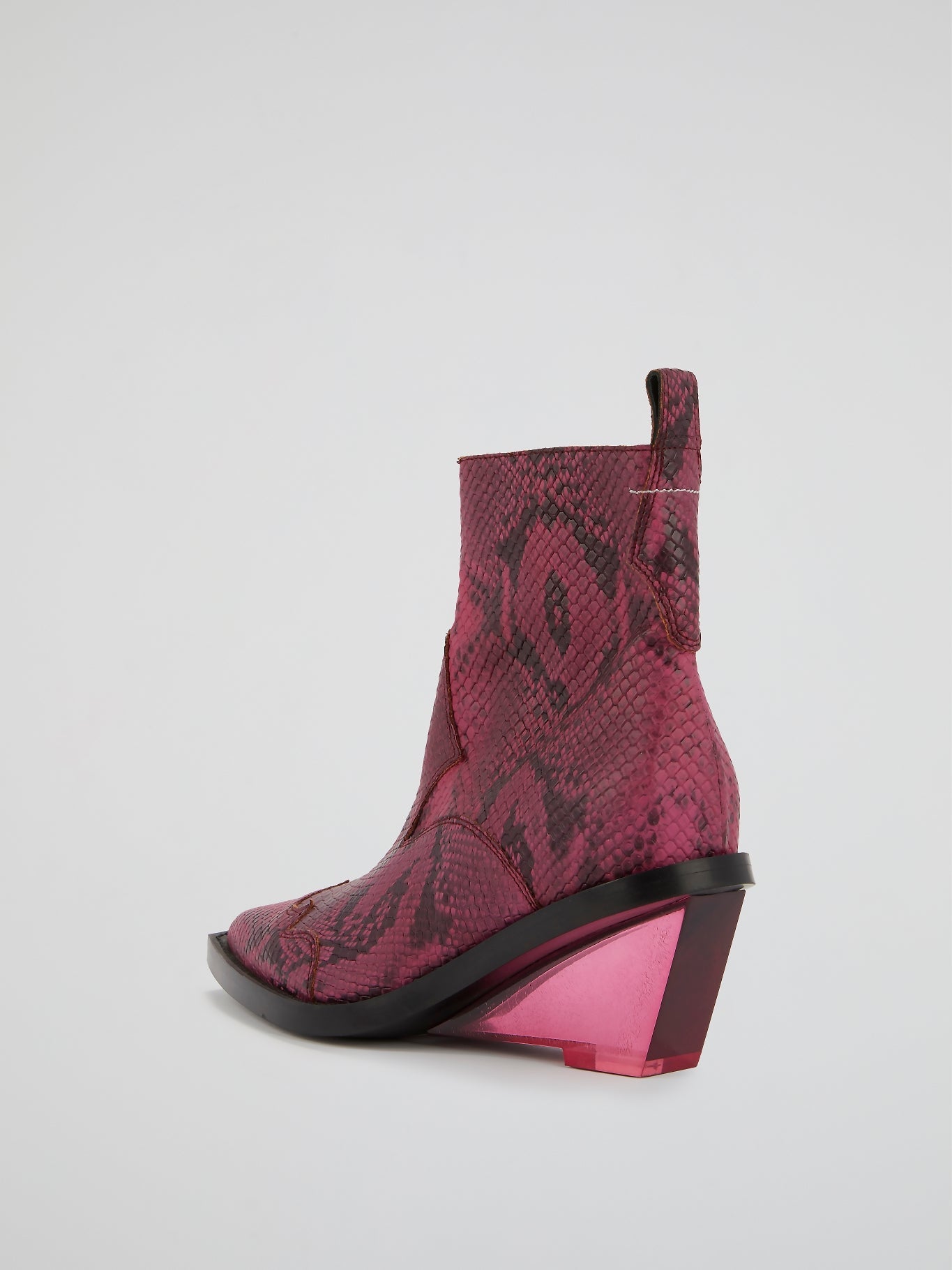 Pink Snake Effect Leather  Boots