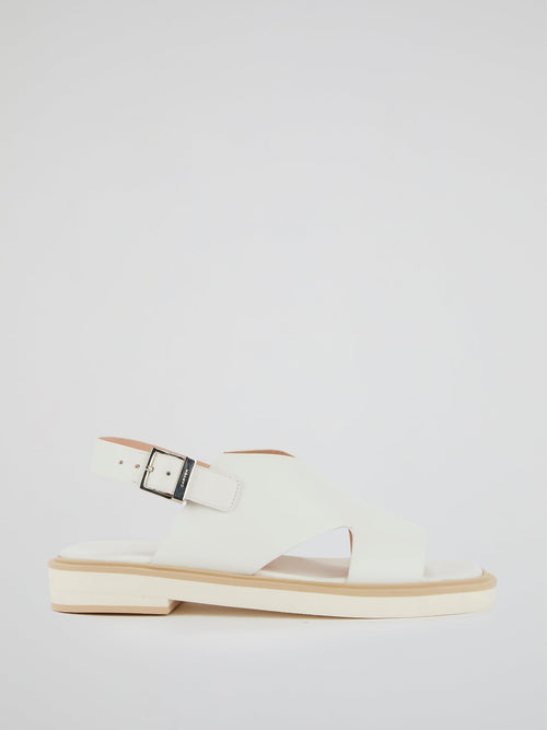 White Slingback Flat Sandals