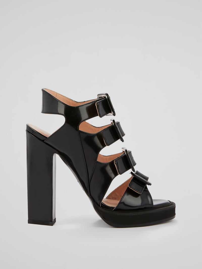 Black Multi-Buckle High Heel Sandals