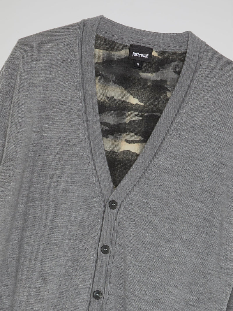 Grey Print Panel Cardigan