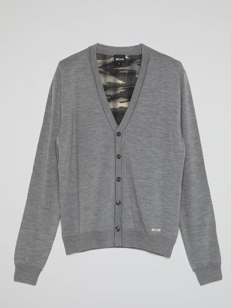 Grey Print Panel Cardigan