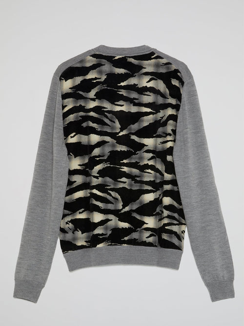 Grey Print Panel Cardigan