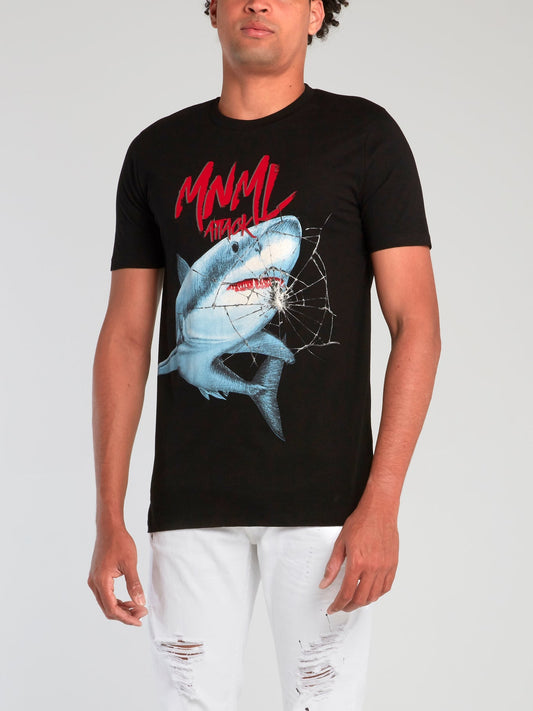 Black Shark Print Retro T-Shirt