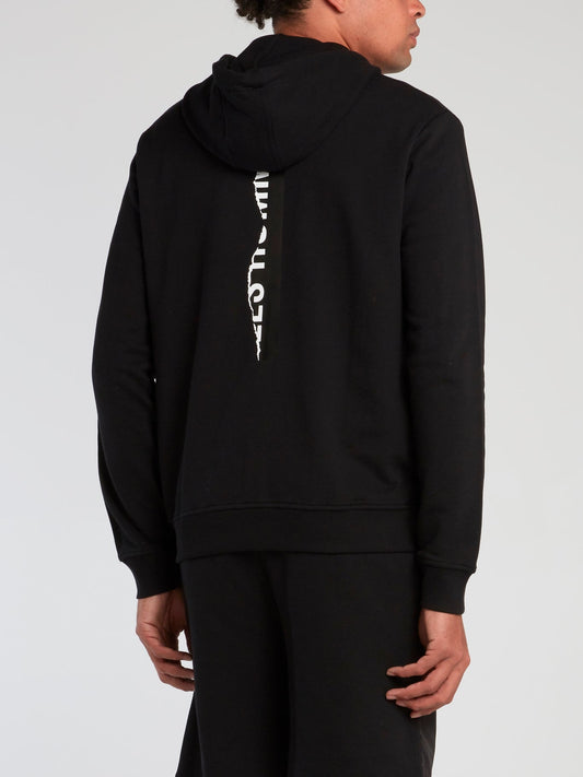 Black Ripped Logo Zip Up Hoodie