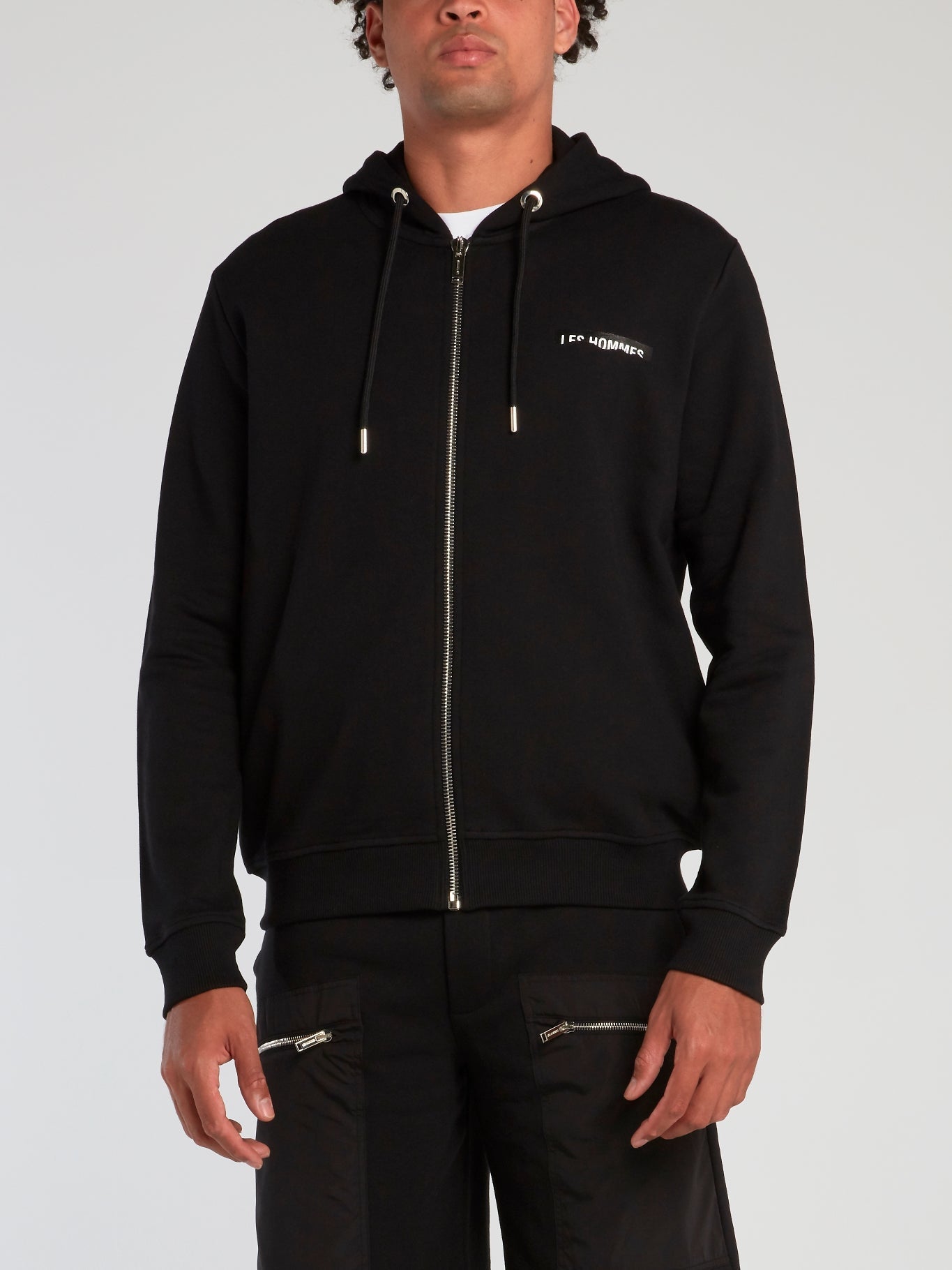 Black Ripped Logo Zip Up Hoodie