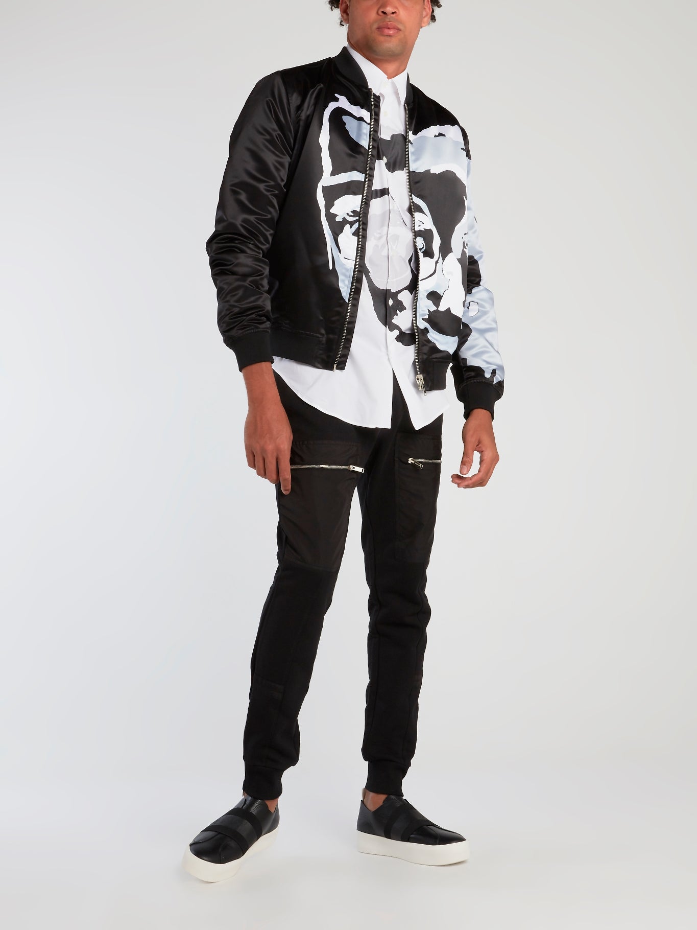 White Surrealistic Face Print Shirt