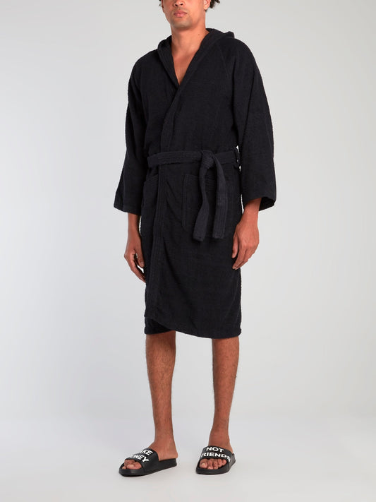 Black Logo Embroidered Bathrobe