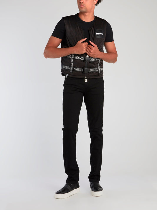 Black Logo Band Puffer Vest