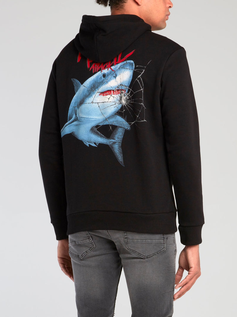 Black Shark Print Retro Hoodie