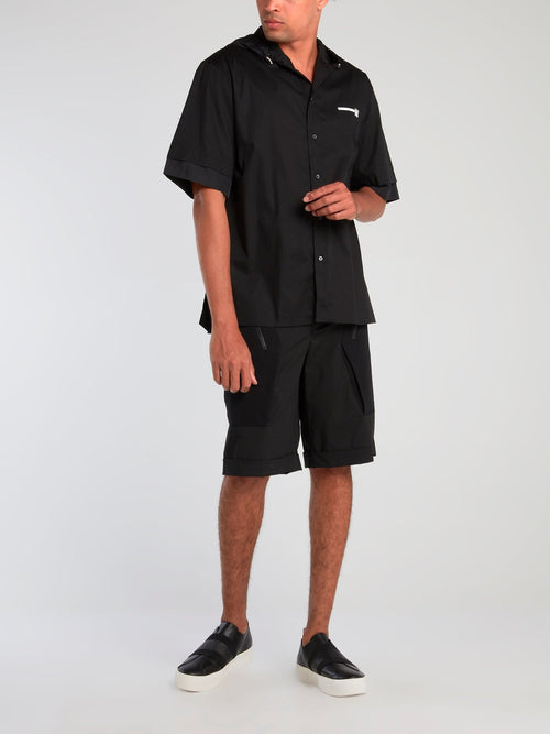 Black Hooded Nylon Shirt