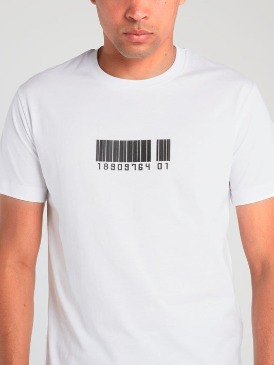 White Barcode Print T-Shirt