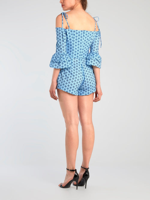 Blue Cold Shoulder Romper