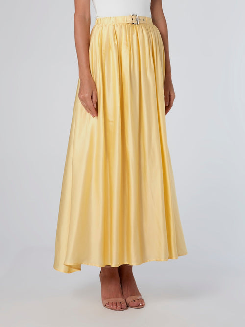 Yellow Belted Viscose Skirt