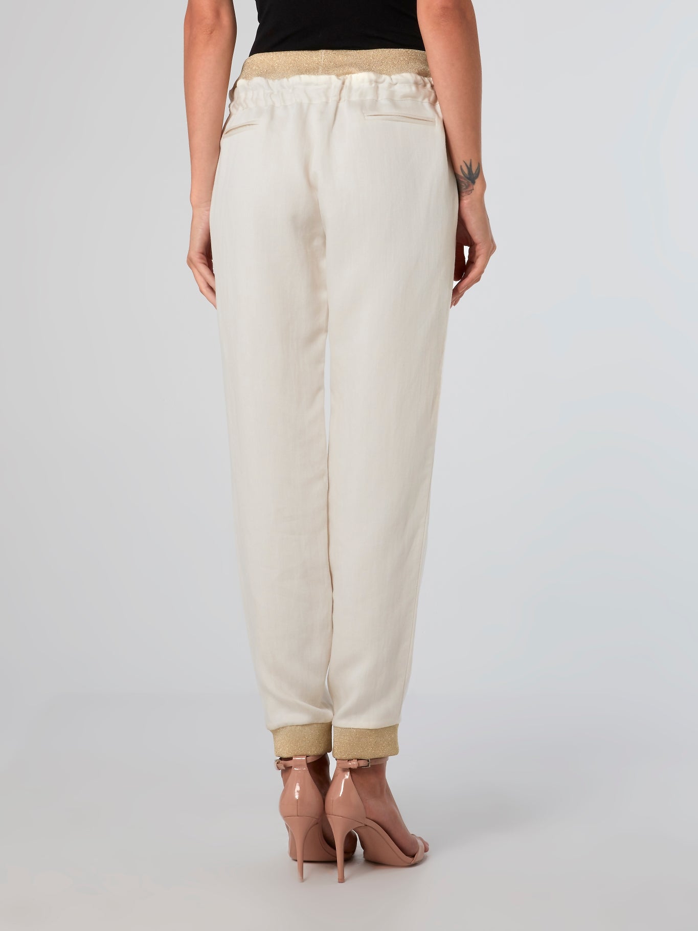 Ribbed Trim Linen Pants