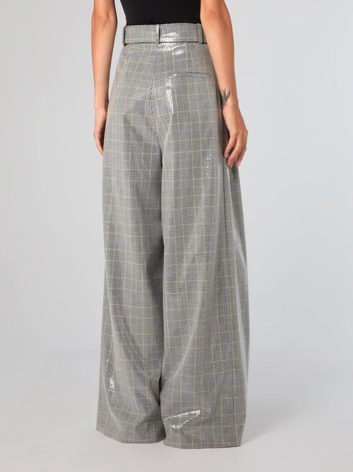 Belted Check Palazzo Pants