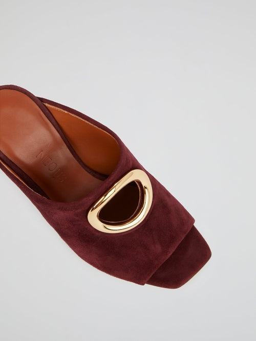 Burgundy Peep-Toe Suede Mules