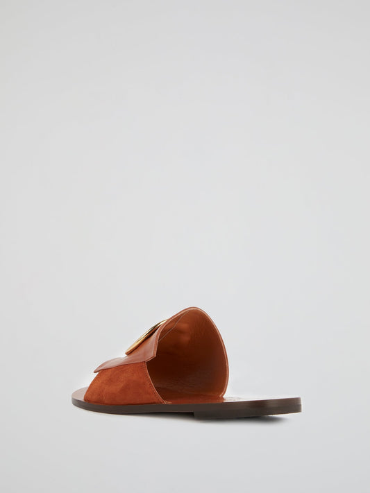 Brown Suede-Leather Flat Sandals