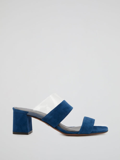 Navy Block-Heel Suede Sandals