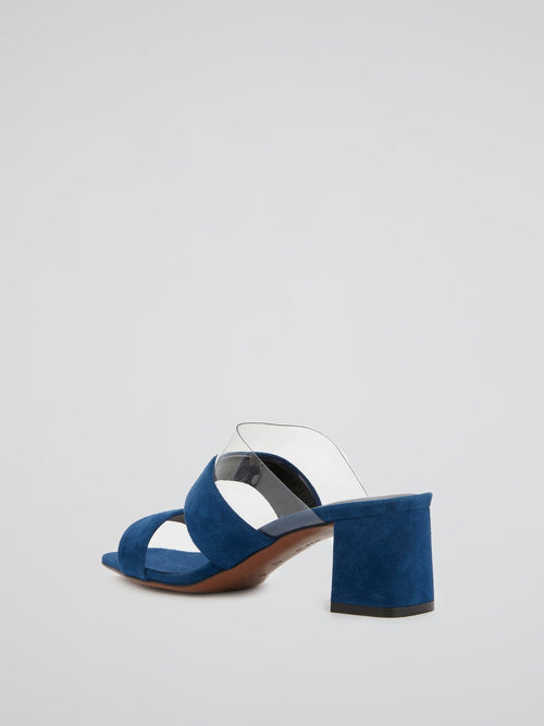 Navy Block-Heel Suede Sandals