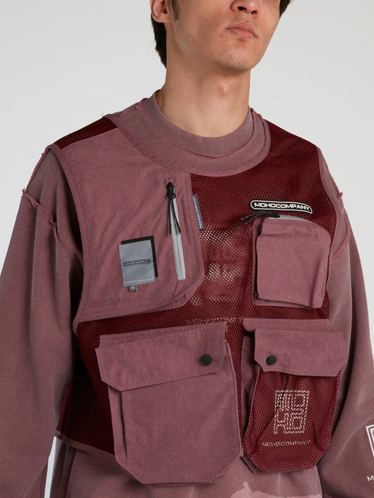 Burgundy Mesh Panel Cargo Sweatshirt