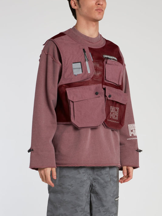 Burgundy Mesh Panel Cargo Sweatshirt