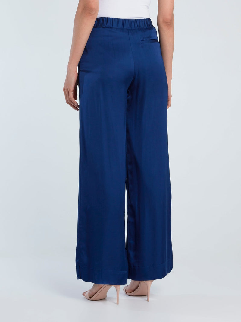 Navy Wide-Leg Viscose Pants