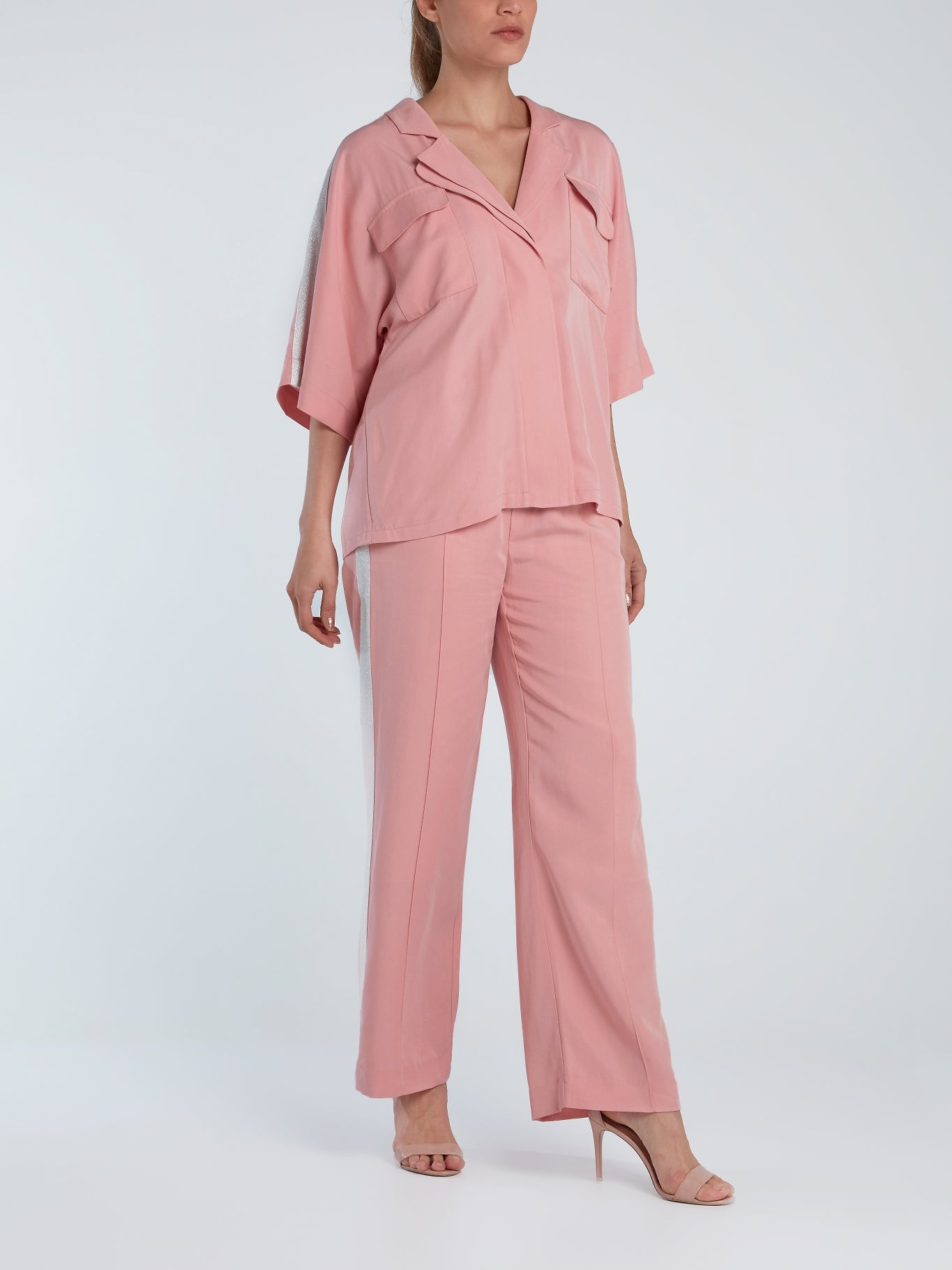 Pink Smocked-Waist Tencel Pants