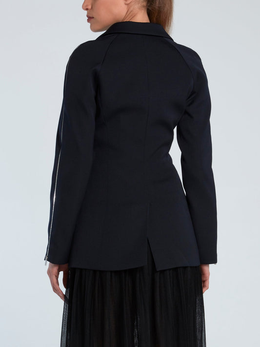Navy Drapery Sleeve Lining Blazer