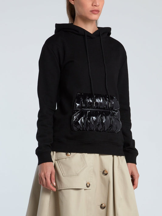 Black Puffer Pocket French Terry Hoodie