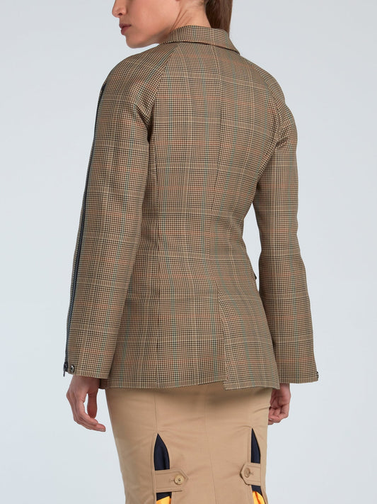Double-Breasted Zip Sleeve Check Jacket
