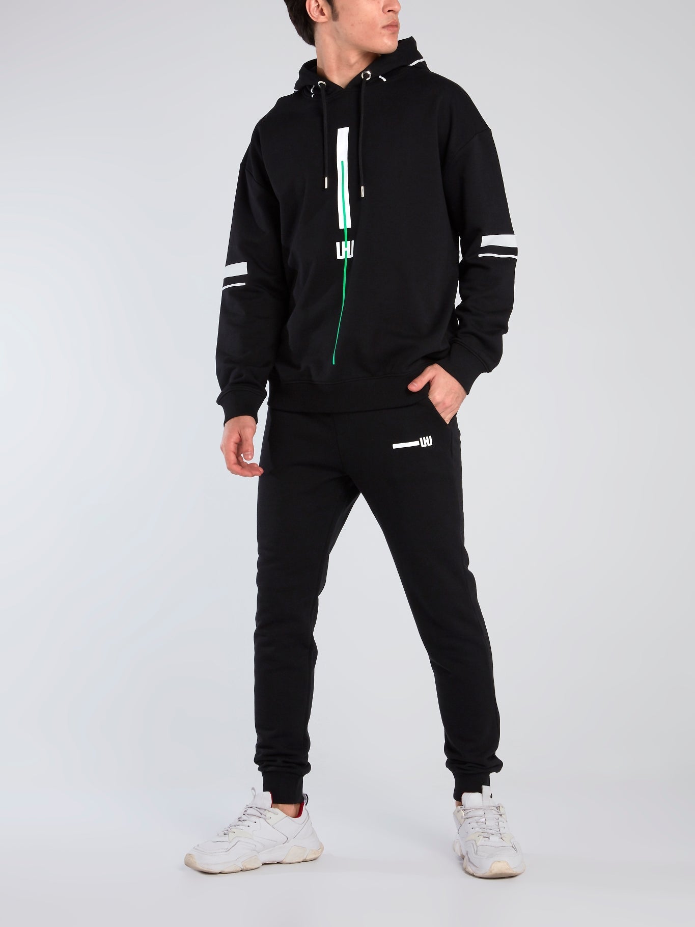 Black Oversized Vertical Line Hoodie