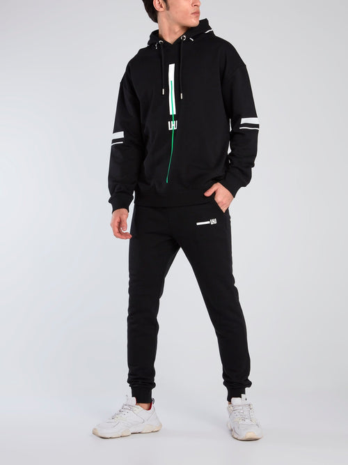 Black Oversized Vertical Line Hoodie